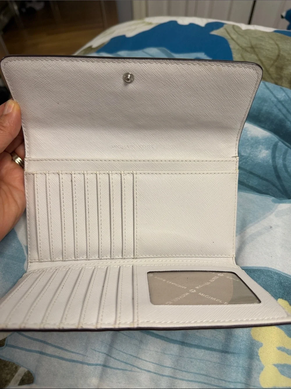 Michael Kors White Saffiano Leather Trifold Wallet with Silver Logo